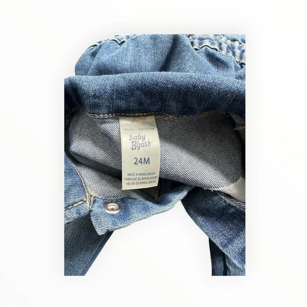 OshKosh Jumpsuit Unisex 24M Blue Denim B'gosh Script Logo Long‎ Sleeve Coverall